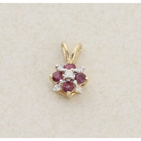 Pendant Only 14k Yellow Gold Natural Ruby & Diamond Pendant 5/8" x 3/8" - Picture 1 of 6